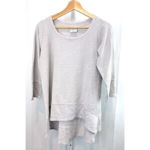 CMC COLOR ME COTTON M Textured Knit Pullover Top 3/4 Sleeve Hi Low Hem Gray USA